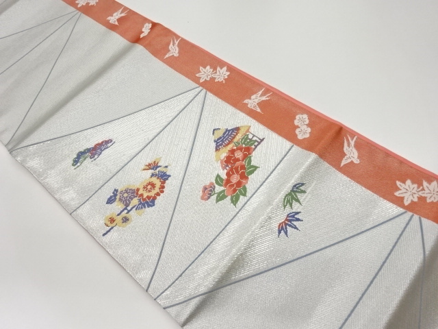 JAPANESE FUKURO OBI / WOVEN WAVY STRIPE & FLOWERS